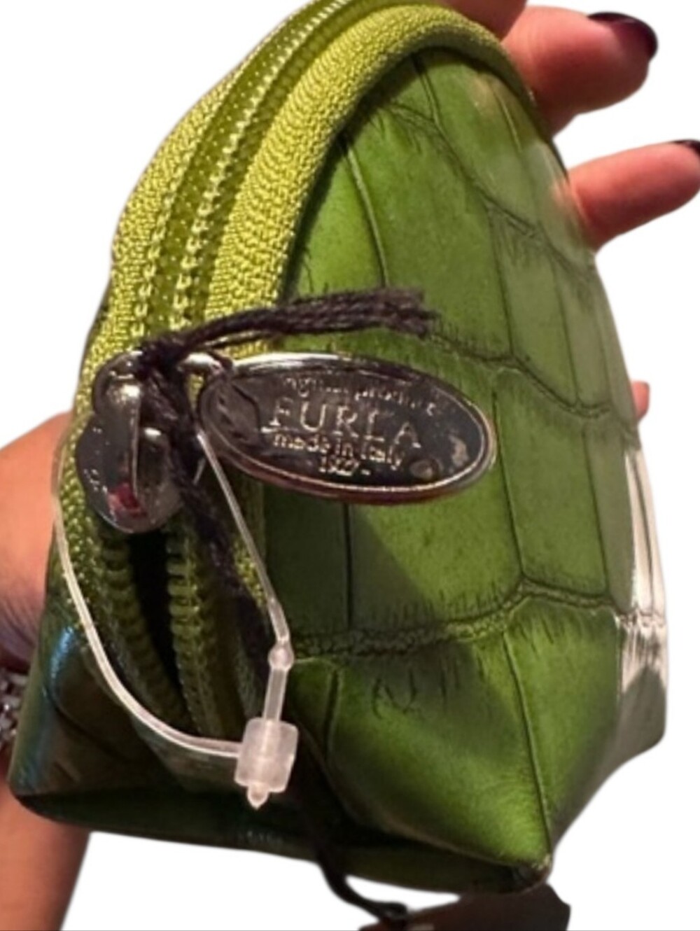 Furla Green Croc-Embossed Leather Cosmetic Pouch NWT - Picture 4 of 7